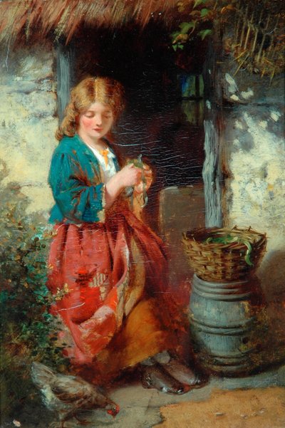 Donna alla porta di un cottage, 1851-93 da Thomas Faed